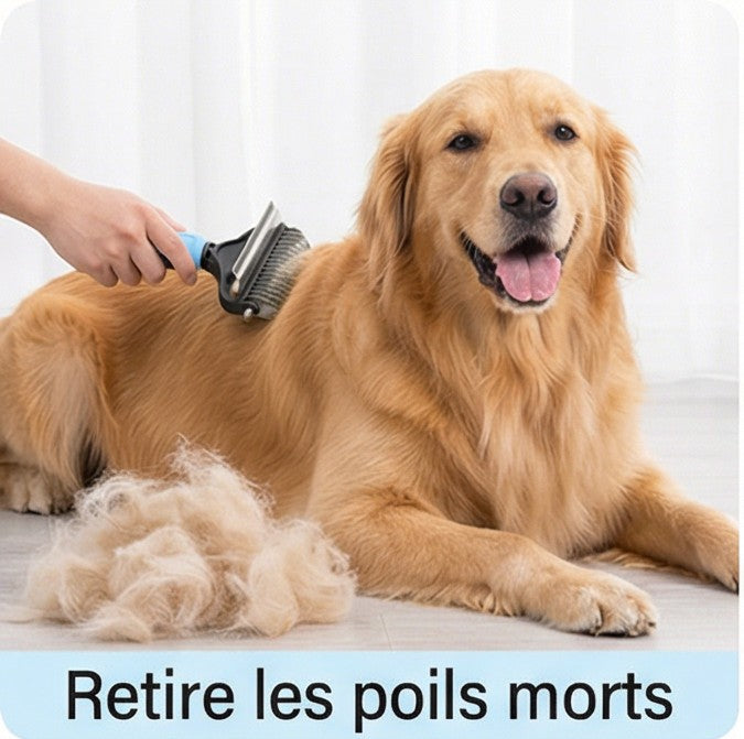 Outil Toilettage 2 en 1 Animaux – Brosse Anti-Poils